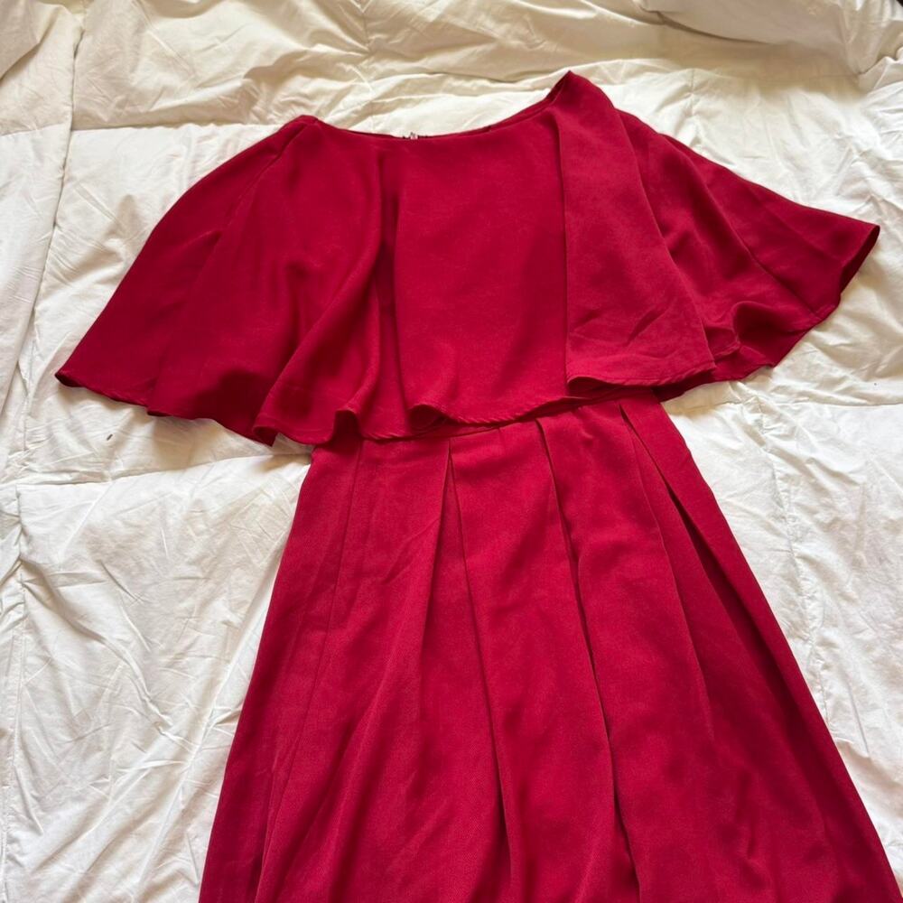 Ashley le mieux Red‎ cape maxi dress pleated sz S modest occasionear classic